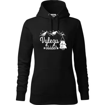 Dámská mikina Vylezu všude - hory - Mikina dámská Cape s kapucí - S ( Černá )