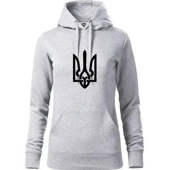 Dámská mikina Ukrajina trojzubec velký - Mikina dámská Cape s kapucí - M ( Světlešedý Melír )