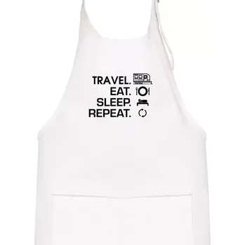 Kuchyňská zástěra Eat sleep travel - Velký přívěs - Dětská zástěra na vaření - Univerzální velikost ( Bílá )
