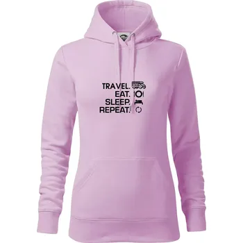 Dámská mikina Eat sleep travel - alkovna - Mikina dámská Cape s kapucí - S ( Orchid )