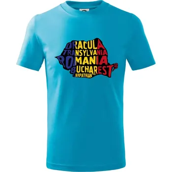 Chlapecké tričko Mapy - názvy měst - Rumunsko - Tričko dětské bavlněné - 98 cm / 2 roky ( Světlý tyrkys )