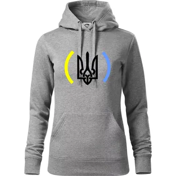 Dámská mikina Ukrajina trojzubec s barvami - Mikina dámská Cape s kapucí - XS ( Tmavě šedý melír )
