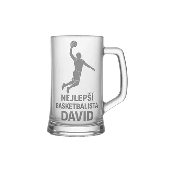 Sklenice Půllitr s pískovaným motivem "Nejlepší basketbalista" (Půllitr pro sportovce s pískovaným motivem Nejlepší basketbalista, skleněný)