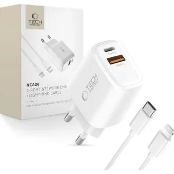 Tech-Protect | Tech-Protect NCA30 síťová nabíječka 30W PD QC + kabel Lightning, bílá