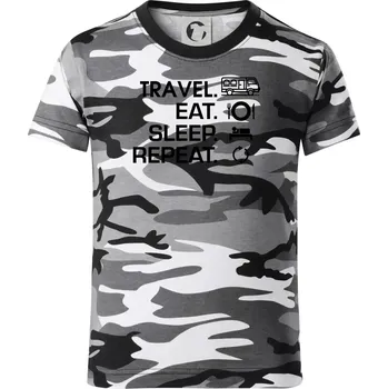 Chlapecké tričko Eat sleep travel - Van - Dětské maskáčové triko - 134 cm/8 let ( Šedý maskáč )