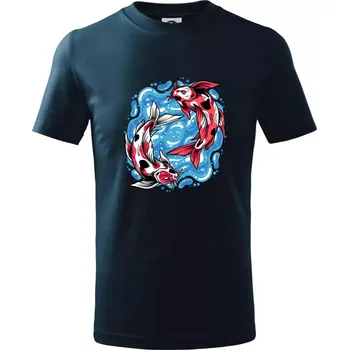 Chlapecké tričko Yin & Yang Koi kapr - červený - Tričko dětské bavlněné - 134 cm/8 let ( Námořní modrá (velmi tmavá - téměř černá) )