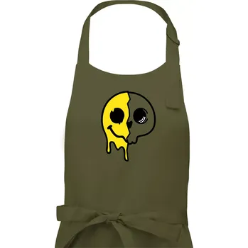 Kuchyňská zástěra Yin & Yang lebka smajlík - Dámská zástěra na vaření - Univerzální velikost ( Khaki )