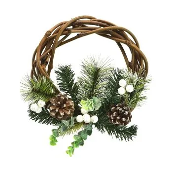 Věnec Proutěný věnec zdobený zasněžený Ø25 cm