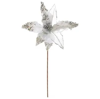 Vánoční dekorace Poinsetie třpytivá - stříbrná