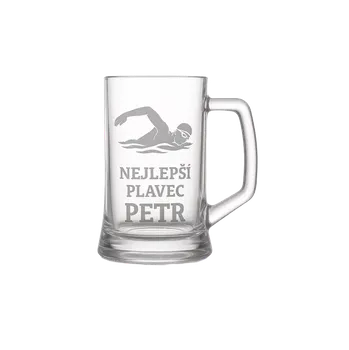 Sklenice Půllitr s pískovaným motivem "Nejlepší plavec" (Půllitr pro sportovce s pískovaným motivem Nejlepší plavec, skleněný)