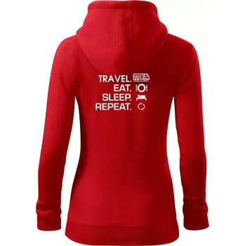 Dámská mikina Eat sleep travel - Van - Dámská mikina trendy zipper s kapucí - S ( Červená )