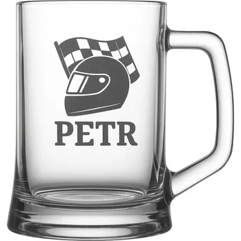 Sklenice Půllitr s pískovaným motivem "Moto helma" (Půllitr pro sportovce s pískovaným motivem Moto helma, skleněný)