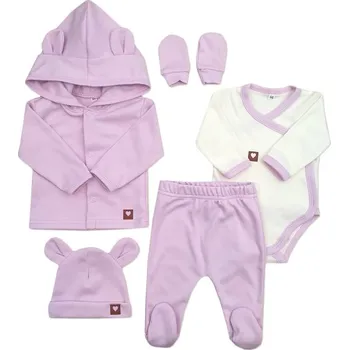 Kojenecká souprava Sada do porodnice 5D, body, polodupačky, kabátek, čepička, rukavičky, lila, vel. 62