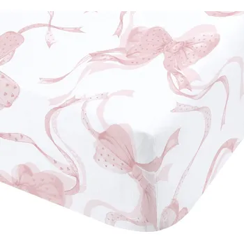 Prostěradlo Bílé/růžové napínací prostěradlo 150x200 cm Bow – Catherine Lansfield ID_1801193
