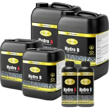 Hnojivo Gold Label Hydro A&B 10L (Gold Label Hydro A&B je dvousložkové základní hnojivo navržené speciálně pro hydroponické systémy. Toto hnojivo poskytuje rostlinám optimální poměr živin během vegetativní i květové fáze, čímž podporuje zdravý růst a bohatou)