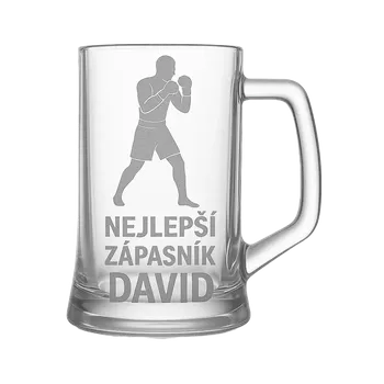 Sklenice Půllitr s pískovaným motivem "Nejlepší zápasník" (Půllitr pro sportovce s pískovaným motivem Nejlepší zápasník, skleněný)