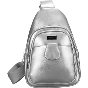 Městský batoh lesklá ledvinka z ekokůže, batoh přes jedno rameno Barva: Stříbrná