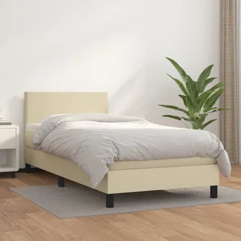 Postel vidaXL Box spring postel s matrací 100x200 cm umělá kůže [3140987] Barva: krémová