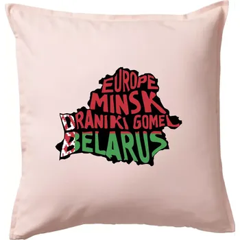 Polštář Mapy - názvy měst - Bělorusko - Polštář 50x50 - 50x50 - Pouze potah ( Světle růžová )