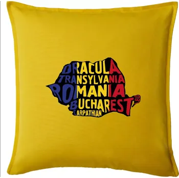 Polštář Mapy - názvy měst - Rumunsko - Polštář 50x50 - 50x50 - Pouze potah ( Žlutá )