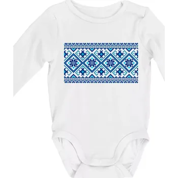 Kojenecký body Ukrajinský vzor - modrý - Body kojenecké s dlouhým rukávem - Dlouhý r. do 3 měs ( Bílá )