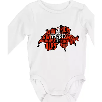 Kojenecké oblečení Mapy - názvy měst - Švýcarsko - Body kojenecké s dlouhým rukávem - Dlouhý r. do 3 měs ( Bílá )