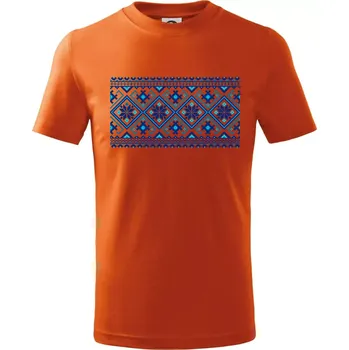 Chlapecké tričko Ukrajinský vzor - modrý - Tričko dětské bavlněné - 104-110cm / 3-4 roky ( Oranžová )