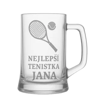 Sklenice Půllitr s pískovaným motivem "Nejlepší tenistka" (Půllitr pro sportovce s pískovaným motivem Nejlepší tenistka, skleněný)