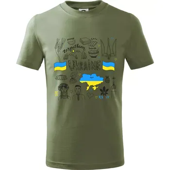 Ukrajina folklor - kreslené obrázky - Tričko dětské bavlněné - 146 cm/10 let ( Khaki )