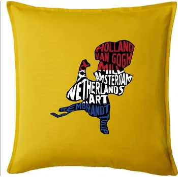 Polštář Mapy - názvy měst - Nizozemí - Polštář 50x50 - 50x50 - Pouze potah ( Žlutá )