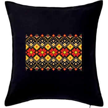 Polštář Ukrajinský vzor - Červené květiny - Polštář 50x50 - 50x50 - Pouze potah ( Černá )