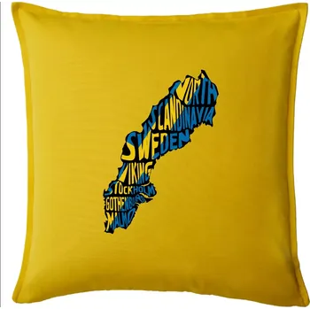 Polštář Mapy - názvy měst - Švédsko - Polštář 50x50 - 50x50 - Pouze potah ( Žlutá )