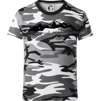 Chlapecké tričko Kopec mě nezastaví - hory - Dětské maskáčové triko - 104-110cm / 3-4 roky ( Šedý maskáč )