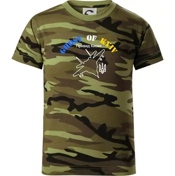 Ghost of Kyiv - Mig 29 Fulcrum - Dětské maskáčové triko - 134 cm/8 let ( Zelený maskáč )