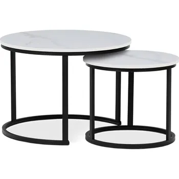 Konferenční stolek Set 2 konferenčních stolků FRIGO — kov, MDF, černá / dekor bílý mramor