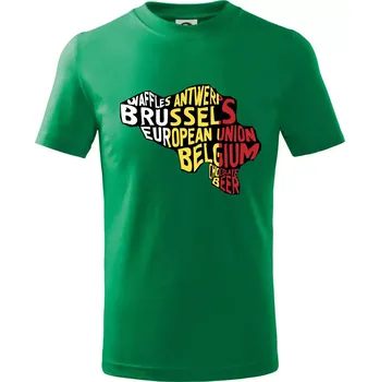 Mapy - názvy měst - Belgie - Tričko dětské bavlněné - 158 cm/12 let ( Středně zelená )