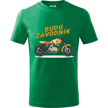 Budu závodník žlutý cafe racer - Tričko dětské bavlněné - 98 cm / 2 roky ( Středně zelená )