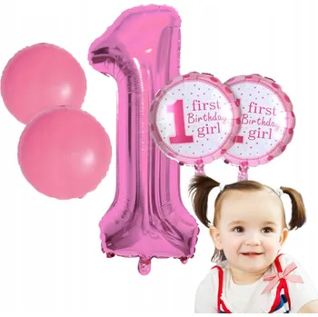Balónek SADA BALÓNKŮ K 1. NAROZENINÁM růžová, balónky na oslavu, párty, 5 ks