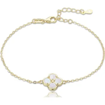 Náramek MINET Pozlacený stříbrný náramek čtyřlístek s bílou perletí