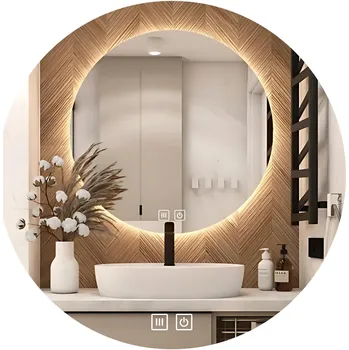Zrcadlo Zrcadlo kulaté LED 60 cm s podsvícením do koupelny a toaletním stolkem premium