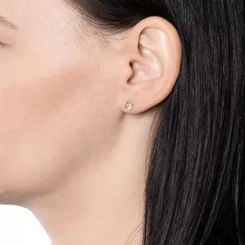 Náušnice Náušnice ze žlutého zlata 585 - květina, tři hladké a jeden zirkonový lístek