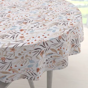 ubrus Velký dekorační kulatý ubrus Leona LN-163 Podzimní větvičky na bílém Ø 190 cm