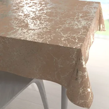 ubrus Velký sametový čtvercový ubrus Isabela IBL-016 Zlatý mramor na pudrově béžovém 150x150 cm