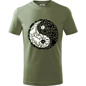 Chlapecké oblečení YinYang Cats - Tričko dětské bavlněné - 104-110cm / 3-4 roky ( Khaki )