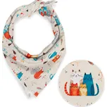 Dětský bavlněný šátek Sandra SA-655 Kočičí svět modro-červený na krémovém 70 x 70 cm