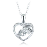 MINET Stříbrný náhrdelník dívka s koněm a bílými zirkony JMAN0590SN45