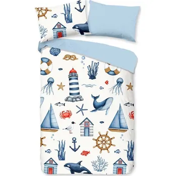 Povlečení Modré/krémové bavlněné dětské povlečení do postýlky 100x135 cm Ahoy – Good Morning ID_1808282