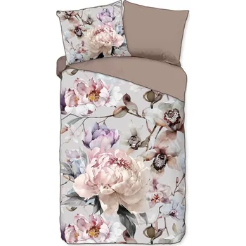 Povlečení Šedé/hnědé povlečení na jednolůžko/prodloužené z bavlněného saténu 140x220 cm Colinda – Descanso ID_1808458