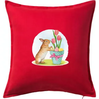 Polštář Velikonoční zajíček tulipány - Polštář 50x50 - 50x50 - Pouze potah ( Červená )