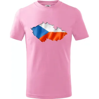 Česká vlajka v obrysu republiky - Tričko dětské bavlněné - 104-110cm / 3-4 roky ( Růžová )